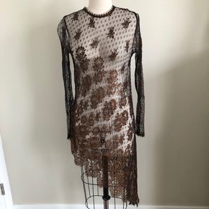 ASYMMETRICAL METALLIC LACE MESH DRESS